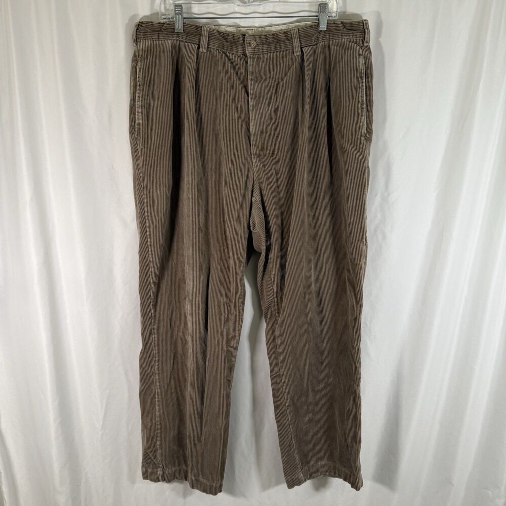 Polo Ralph Lauren Corduroy Pants Men 38x30 Brown Pleated Button Zip Cotton Blend